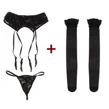 Load image into Gallery viewer, Rose Pattern Fashion Lace  Ladies  Womens Top Thigh-Highs Stockings  within Temptation Suspender Garter Belt Transparent  Socks